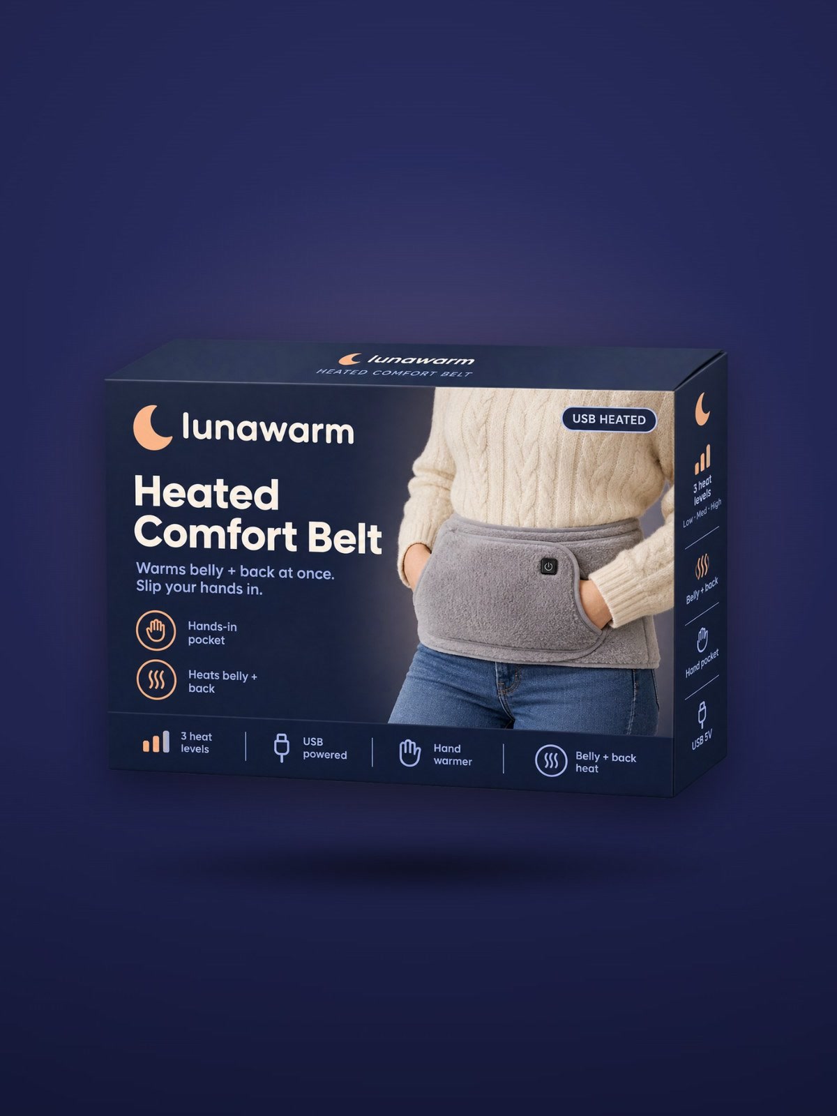 lunawarm Heated Comfort Belt box, front